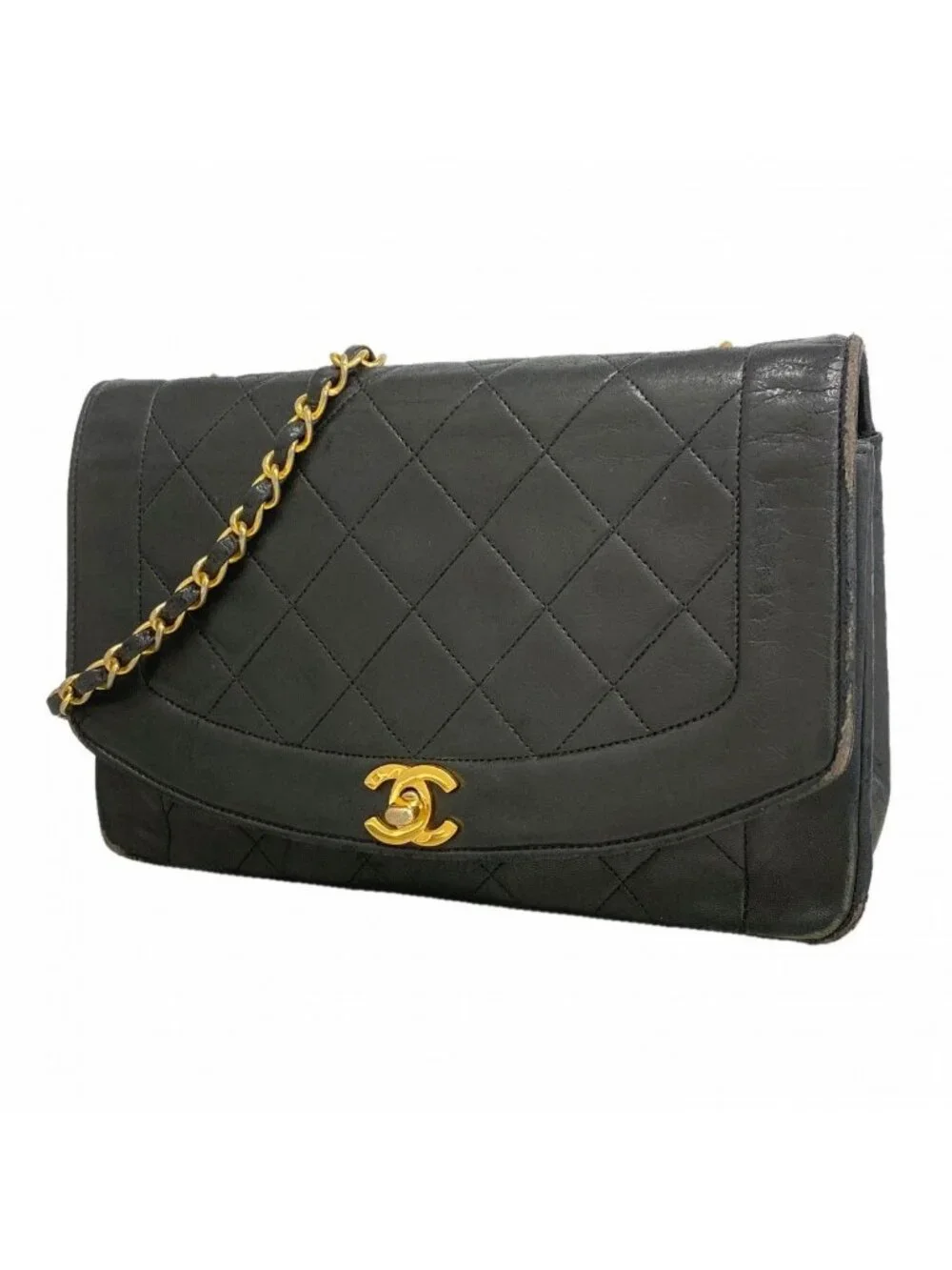 Chanel Shoulder Bag Diana Lambskin Black Gold